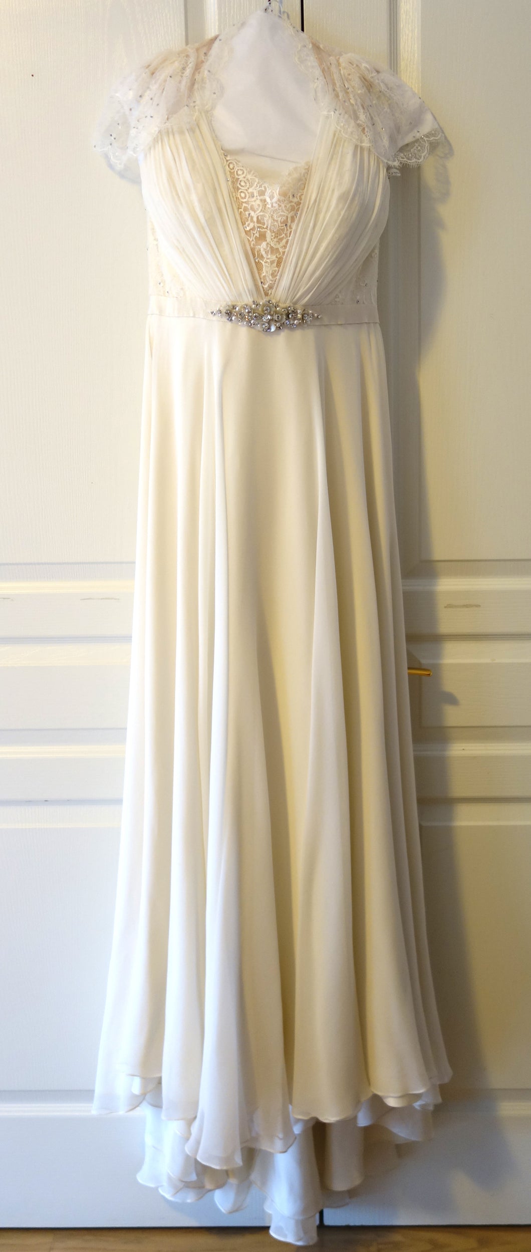 Jenny Packham 'Aspen' size 10 used wedding dress front view on hanger