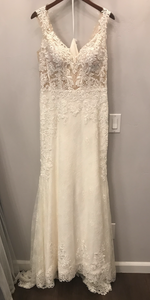 Lillian West 'Natural Waist Fit and Flare with Lace Details #66012' wedding dress size-08 NEW