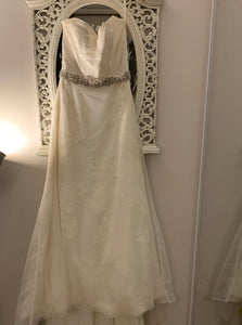 Modern Trousseau 'Ryan' size 10 used wedding dress front view on hanger