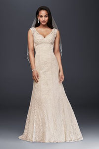 David's Bridal 'Beaded Lace' size 8 new wedding dress front view on model