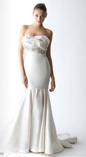 Marchesa 'Ivory Beaded' size 4 used wedding dress front view on model