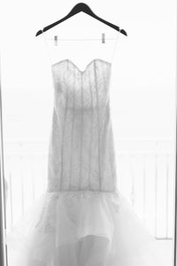 Amsale 'Carson' size 0 used wedding dress front view on hanger
