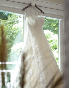 Pronovias 'Alcanar' size 2 used wedding dress front view on hanger