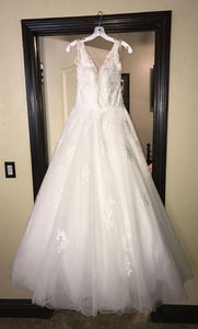 Alfred Angelo '2577' size 10 used wedding dress front view on hanger