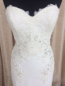 Pronovias 'Alicia' size 8 sample wedding dress front view close up on mannequin