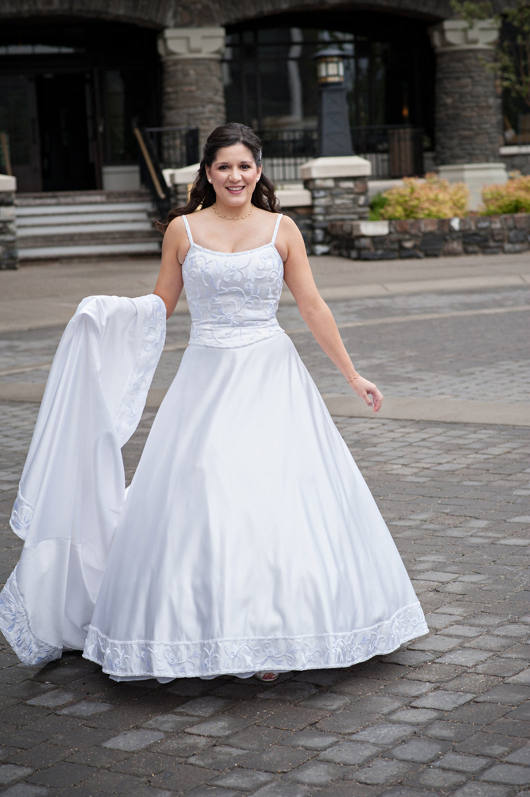 Demetrios 'Illissa' size 8 used wedding dress front view on bride