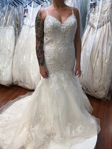 Mon Cheri 'Stunning Ivory' size 8 new wedding dress front view on bride