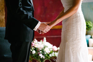 Pronovias 'Lary' size 4 used wedding dress side view on bride