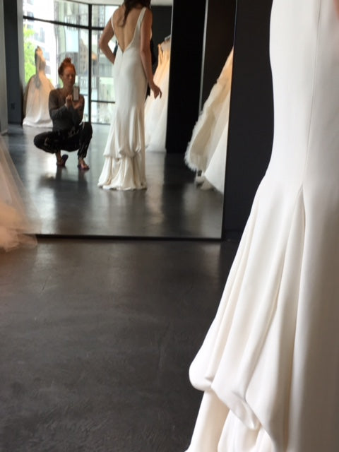 Vera Wang 'Pricilla' size 4 used wedding dress back view on bride
