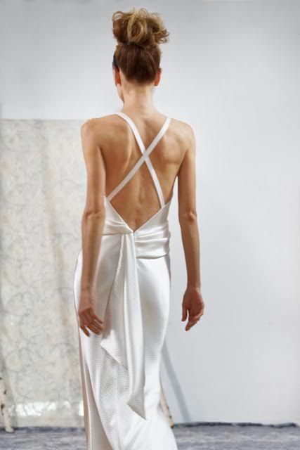 Elizabeth Fillmore 'Greta' size 6 used wedding dress back view on model