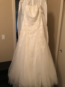 David's Bridal 'Strapless Tulle' size 10 new wedding dress front view on hanger