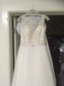 Allure Bridals 'Beaded Illusion' size 8 used wedding dress front view on hanger