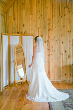 Load image into Gallery viewer, David&#39;s Bridal &#39;Strapless A Line&#39; size 6 used wedding dress back view on bride
