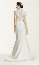 Load image into Gallery viewer, Oleg Cassini &#39;Tank Illusion Back&#39; size 6 used wedding dress back view on model
