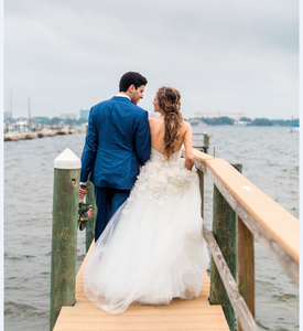 Hayley Paige 'Sea Smoke' size 2 used wedding dress back view on bride