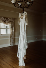 Load image into Gallery viewer, Stella York &#39;Lace Over Satin&#39; size 4 used wedding dress back view on hanger
