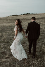 Load image into Gallery viewer, Stella York &#39;Lace Over Satin&#39; size 4 used wedding dress back view on bride
