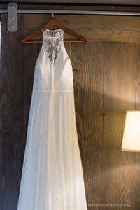 Rue de Seine 'Lark' size 10 used wedding dress front view on hanger