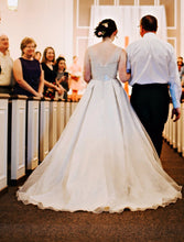 Load image into Gallery viewer, Lillian West &#39;Beaded Embroidered&#39; size 4 used wedding dress back view on bride
