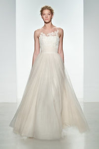 Christos 'Mia' size 6 sample wedding dress front view on model