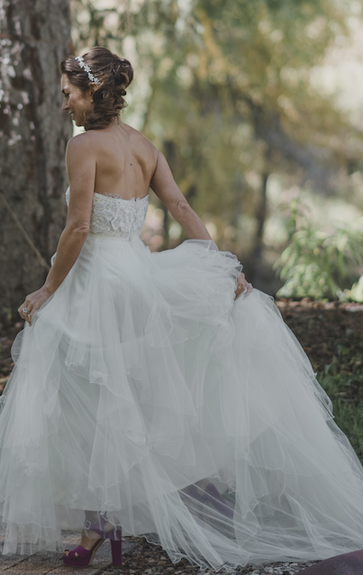 David Fielden 'Goddess' size 0 used wedding dress back view on bride