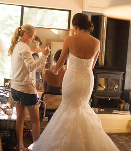 La Soie Bridal 'Caroline' size 10 used wedding dress back view on bride