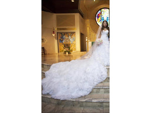 Allure Bridals 'Sweetheart Organza' size 6 used wedding dress back view on bride