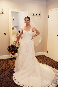 Casablanca '2289' size 6 used wedding dress front view on bride