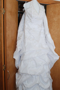 David's Bridal '9606' size 12 used wedding dress front view on hanger