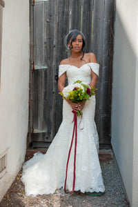 Galina Signature 'Corset Bodice Mermaid Lace' size 4 used wedding dress front view on bride
