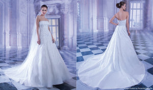 Demetrios '562' size 4 used wedding dress front/back views on model