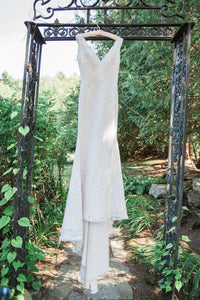 Mikaella '2016' size 4 used wedding dress front view on hanger