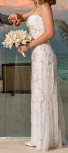Lazaro 'White Sheath' size 2 used wedding dress side view on bride