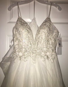Galina Signature 'Sheer Beaded' size 6 new wedding dress front view close up