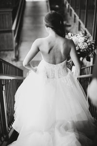 Monique Lhuillier 'Tresor' size 2 used wedding dress back view on bride