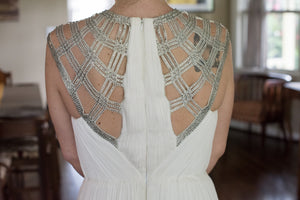 Catherine Deane 'Mona' size 8 sample wedding dress back view close up on bride