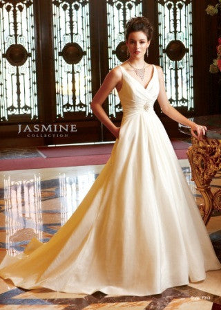 Jasmine 'F313' size 10 sample wedding dress front view on model
