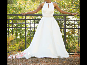 Custom Boutique 'Ever Thine' size 2 used wedding dress front view on bride