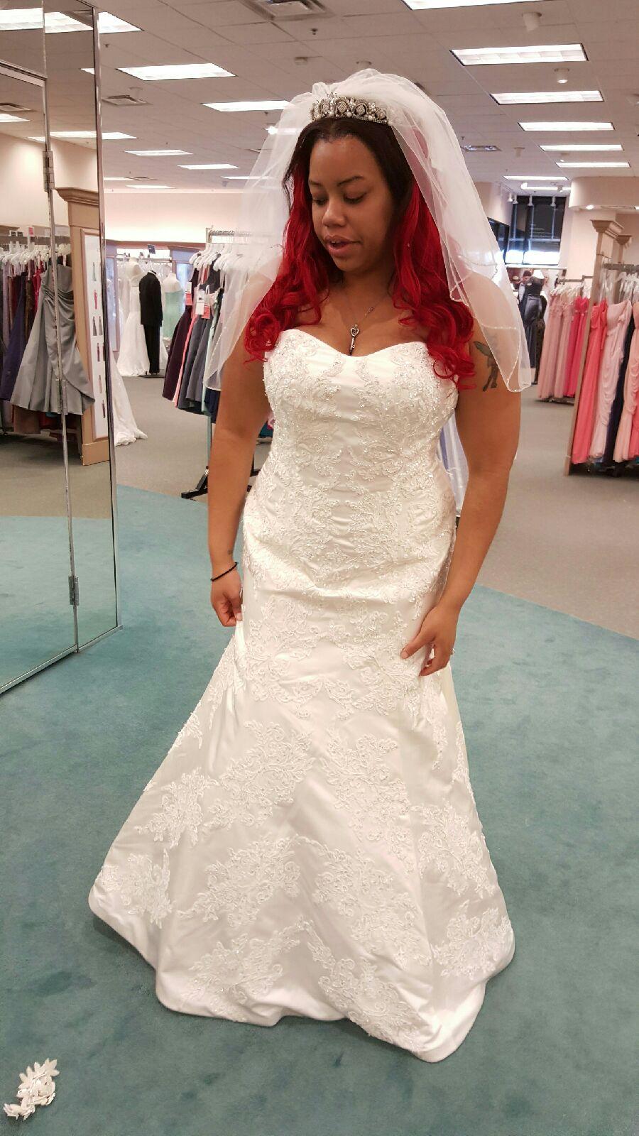 David's Bridal 'Rhinestone' size 16 new wedding dress front view on bride