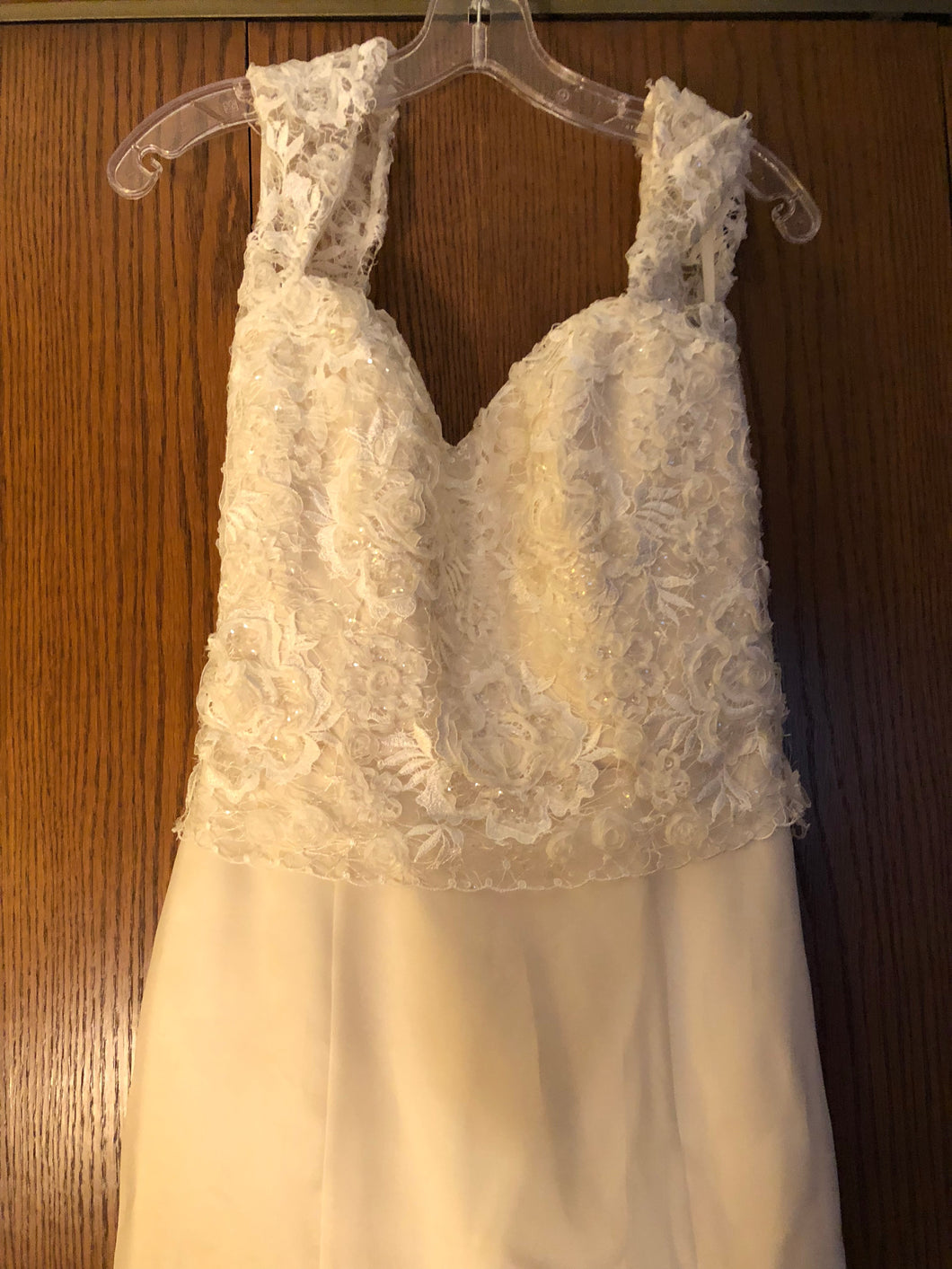 Exquisite Bride 'Portia' size 10 new wedding dress front view close up on hanger