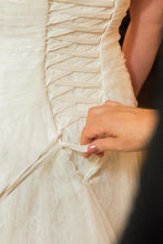 Load image into Gallery viewer, Henry Roth &#39;Bliss&#39; size 8 used wedding dress back view on bride
