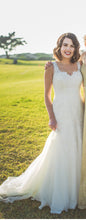 Load image into Gallery viewer, Melissa Sweet &#39;Cap Sleeve Lace&#39; size 2 used wedding dress front view on bride

