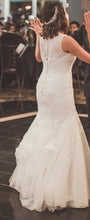 Load image into Gallery viewer, Melissa Sweet &#39;Cap Sleeve Lace&#39; size 2 used wedding dress side view on bride
