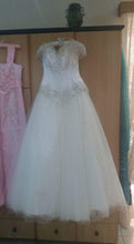 Load image into Gallery viewer, Custom &#39;Cinderella&#39; size 8 used wedding dress front view on hanger
