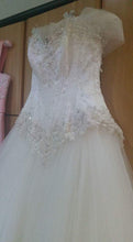 Load image into Gallery viewer, Custom &#39;Cinderella&#39; size 8 used wedding dress front view on hanger
