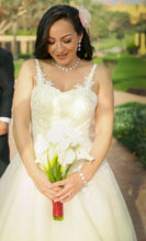 Load image into Gallery viewer, Custom &#39;Ball Gown&#39; size 10 used wedding dress front view on bride
