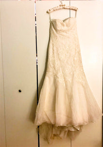 Victoria Nicole 'Classic' size 12 used wedding dress front view on hanger