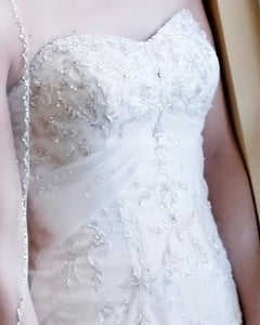 Allure Bridals '8514' size 8 used wedding dress front view close up on bride