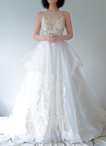 Custom 'Beaded Lace Bodice with Tiered Skirt Wedding Dress'