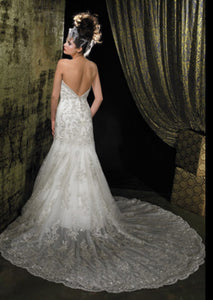 Allure Bridals '8488' size 6 used wedding dress back view on model